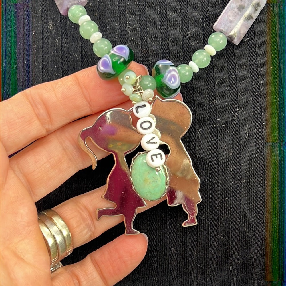Adorned Crown Artisan Assemblage aventurine jasper Love boy girl necklace