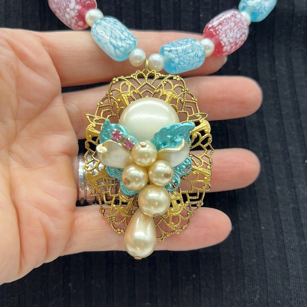 Adorned Crown Jewelry Haskell pearl cluster pendant pink blue bead necklace