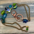 Adorned Crown assemblage green blue  bead keychain badge lanyard