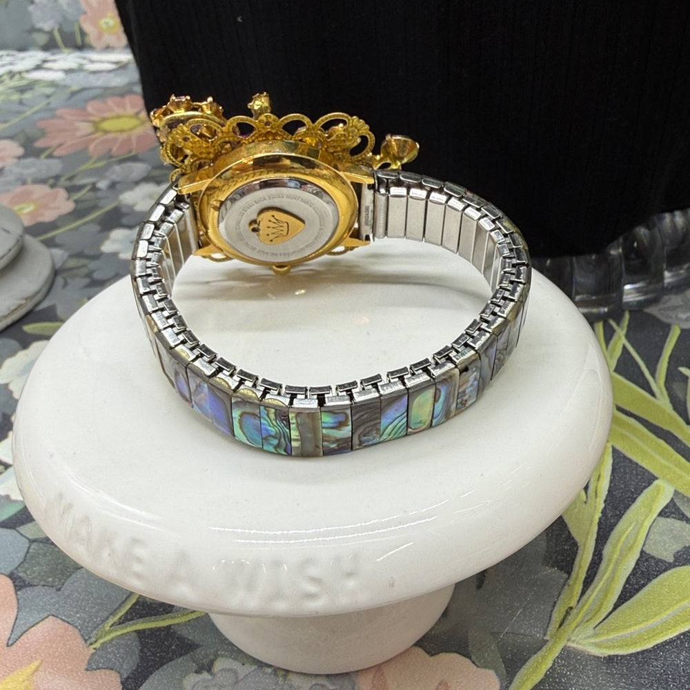 Adorned Crown Jewelry assemblage amethyst rhinestone abalone shell bracelet