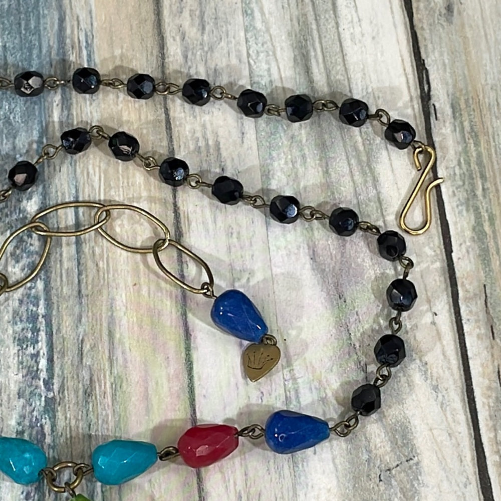 Adorned Crown Artisan assemblage necklace rosary stone soar enamel bird