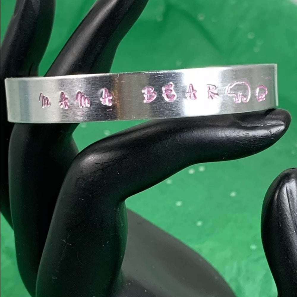 Adorned Crown stamped cuff mama bear pink bracelet