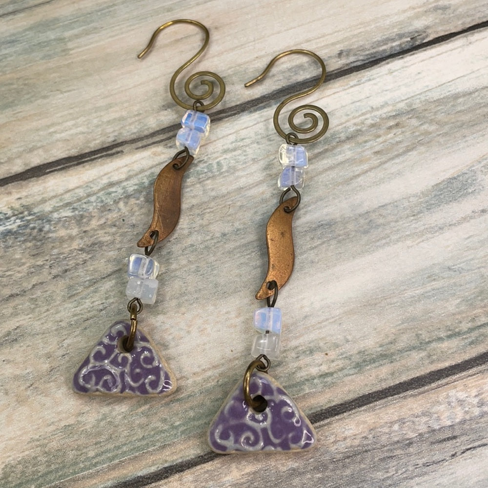 Adorned Crown artisan assemblage Lavender moonstone earrings