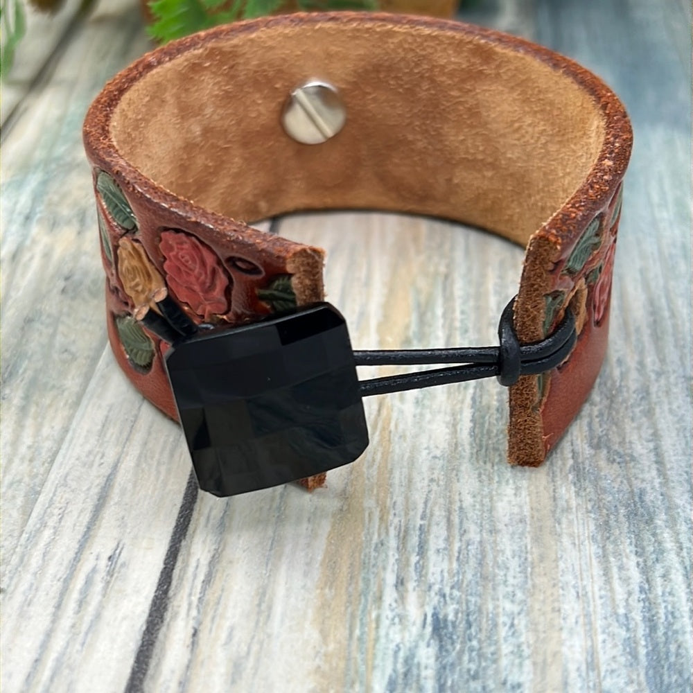 Adorned Crown cowgirl collection cross leather cuff bracelet