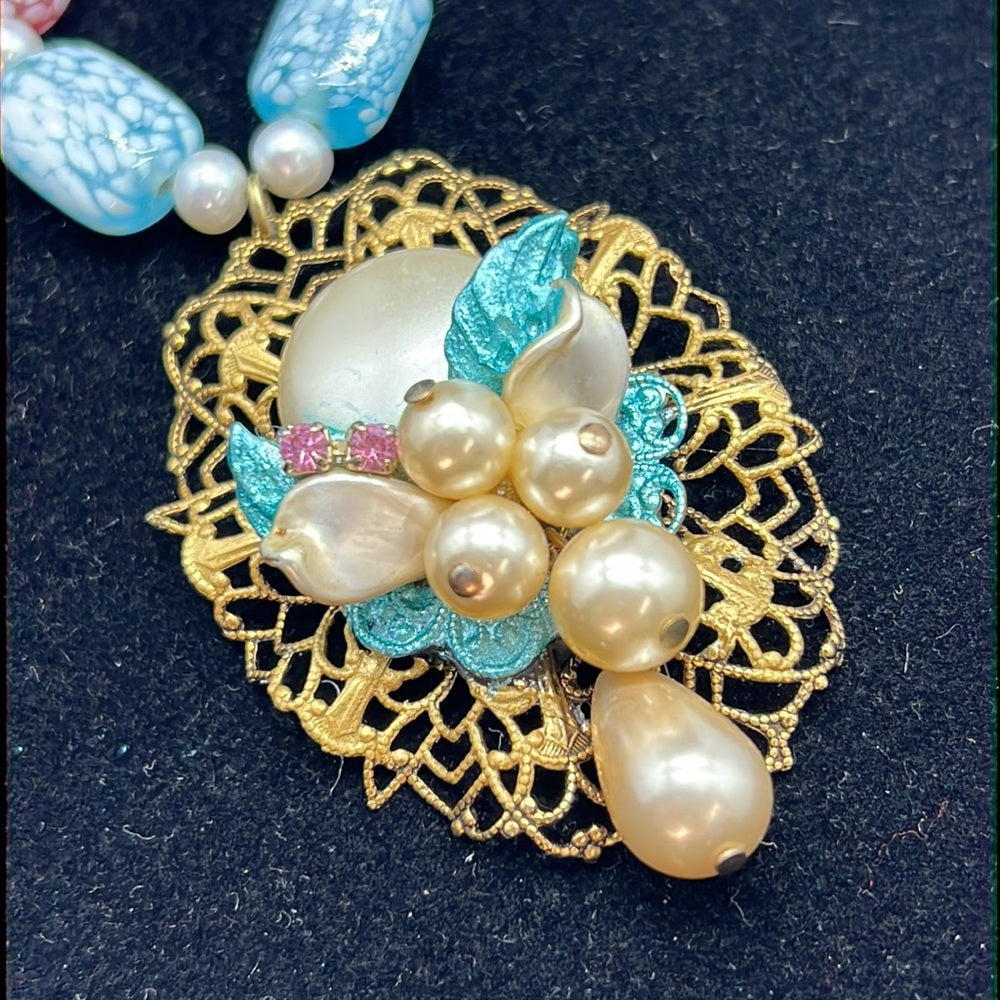 Adorned Crown Jewelry Haskell pearl cluster pendant pink blue bead necklace