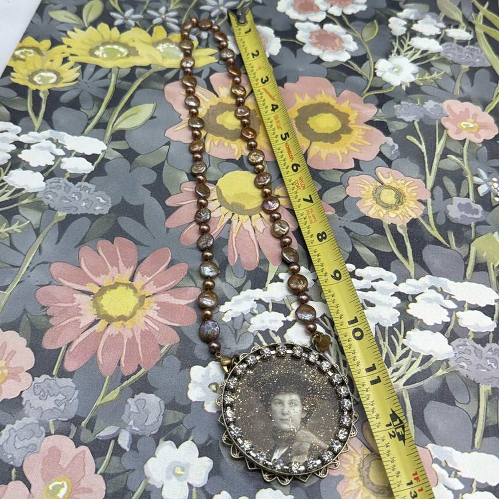 Adorned Crown Jewelry assemblage filigree vintage photo pendant pearl necklace
