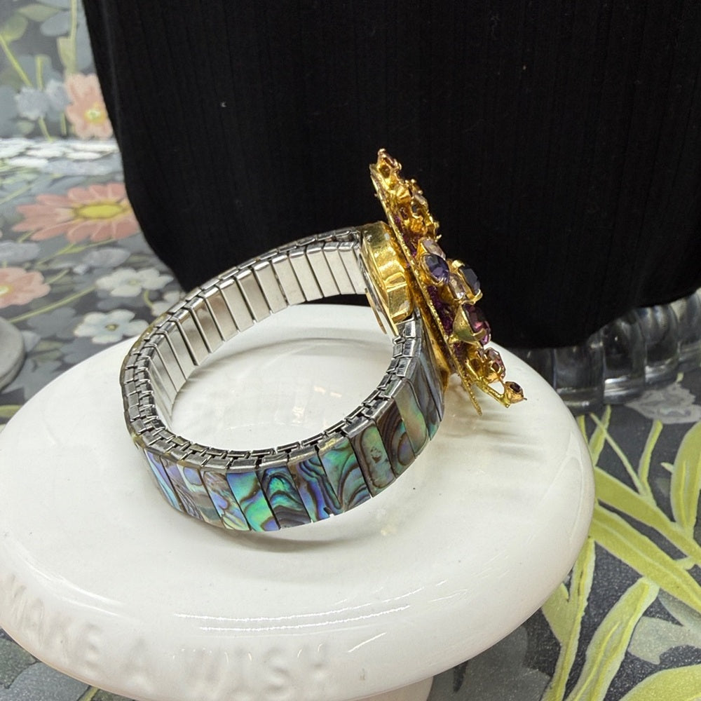 Adorned Crown Jewelry assemblage amethyst rhinestone abalone shell bracelet