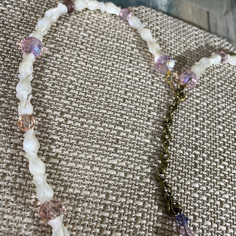 Adorned Crown assemblage enamel flower mother of Pearl rose beads necklace
