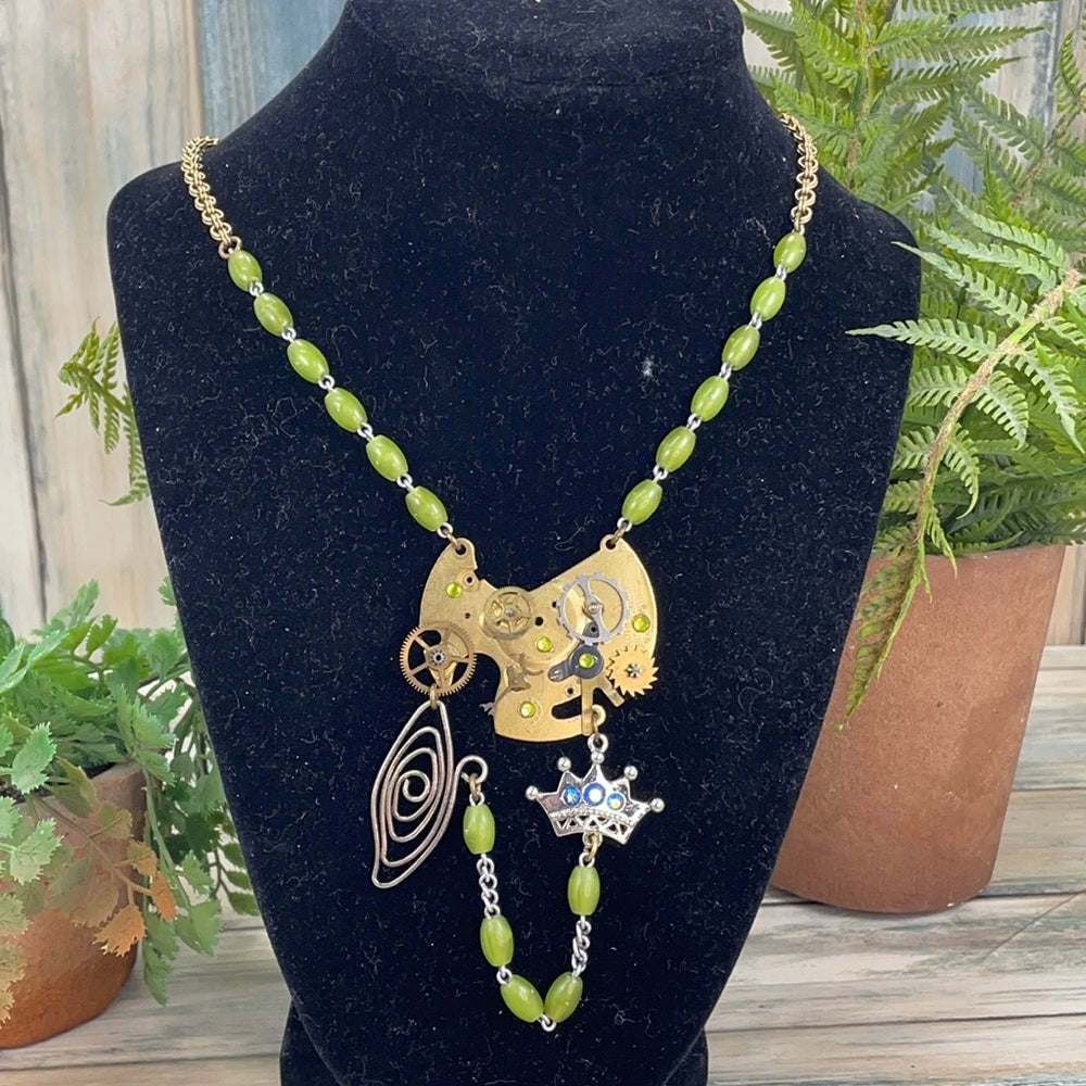 Adorned Crown artisan assemblage steampunk time traveler necklace