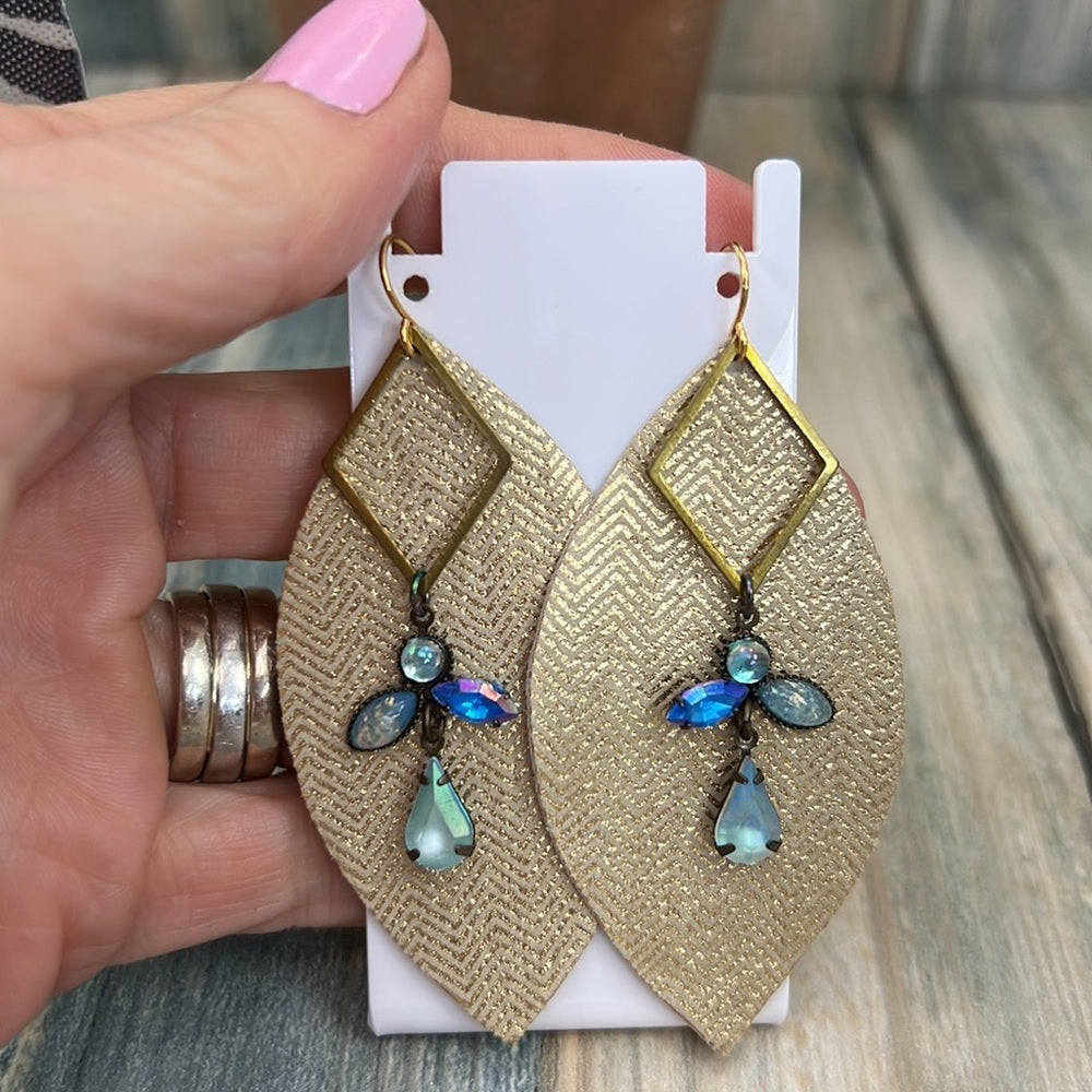 2 pair Adorned Crown Artisan Assemblage leather brass bead charm earrings