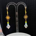 Adorned Crown Jewelry assemblage vintage Crystal sun burst blue green earrings