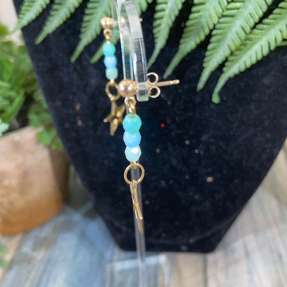 Adorned Crown artisan assemblage gold star blue green bead post earrings