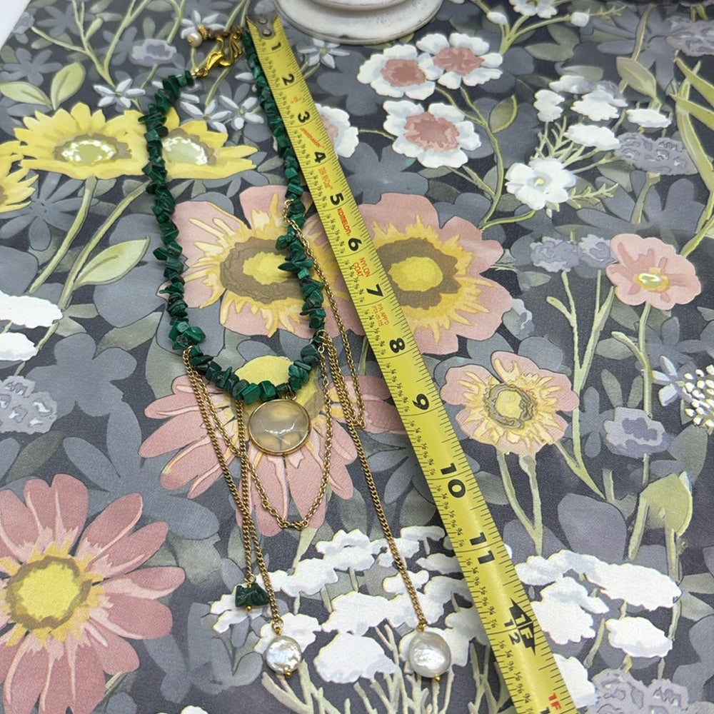 Adorned Crown Jewelry assemblage malachite quartz pearl drop necklace