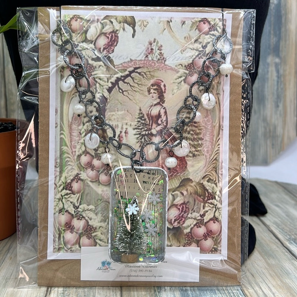 Adorned Crown Jewelry assemblage she loves Christmas shadow box necklace