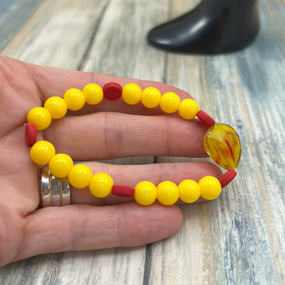Adorned Crown Kansas City Chiefs KC football red gold stretch bracelet set F