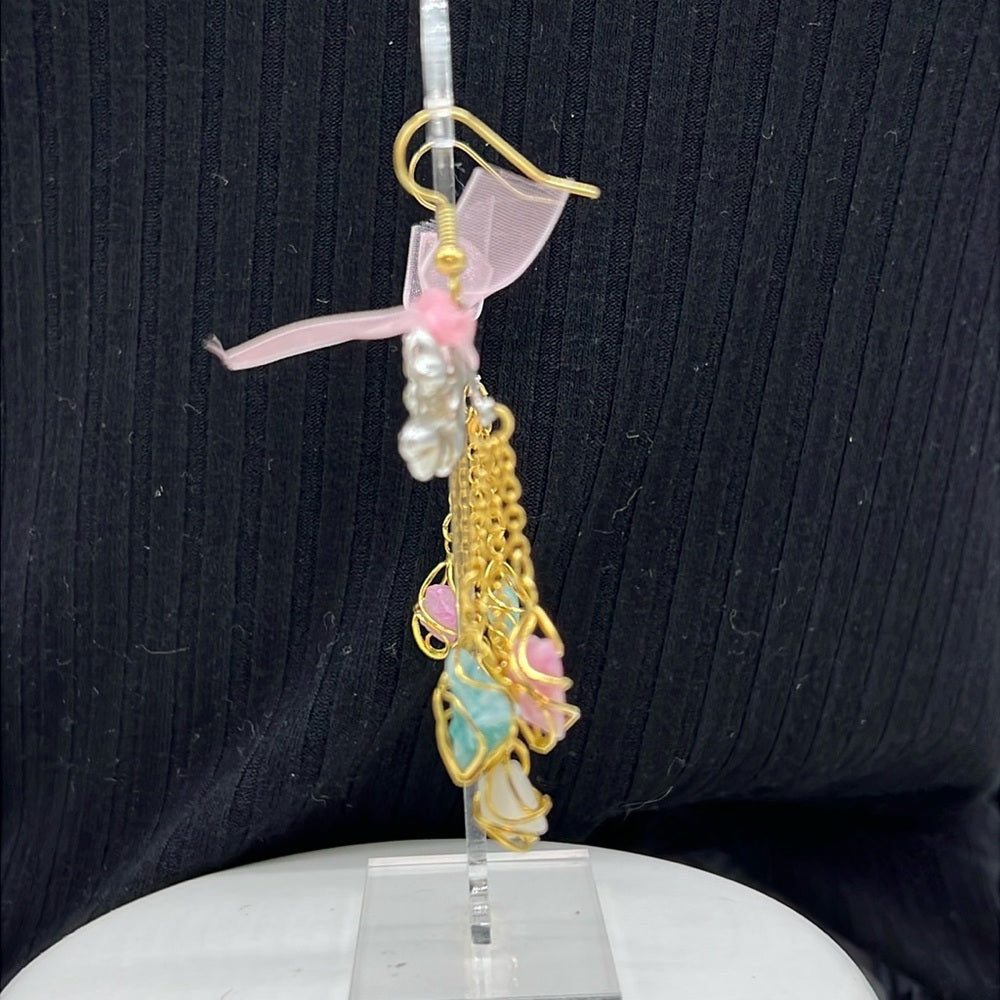 Adorned Crown Jewelry assemblage pink rhinestone bow triple stone earrings