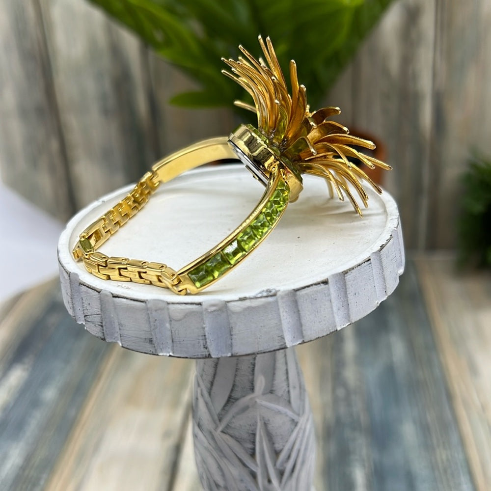 Adorned Crown Jewelry assemblage flower burst green rhinestone bracelet
