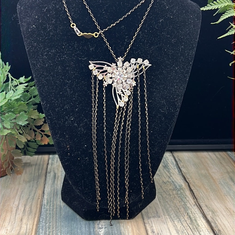 Adorned Crown Artisan Assemblage rhinestone gold black chain Angel necklace