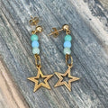 Adorned Crown artisan assemblage gold star blue green bead post earrings