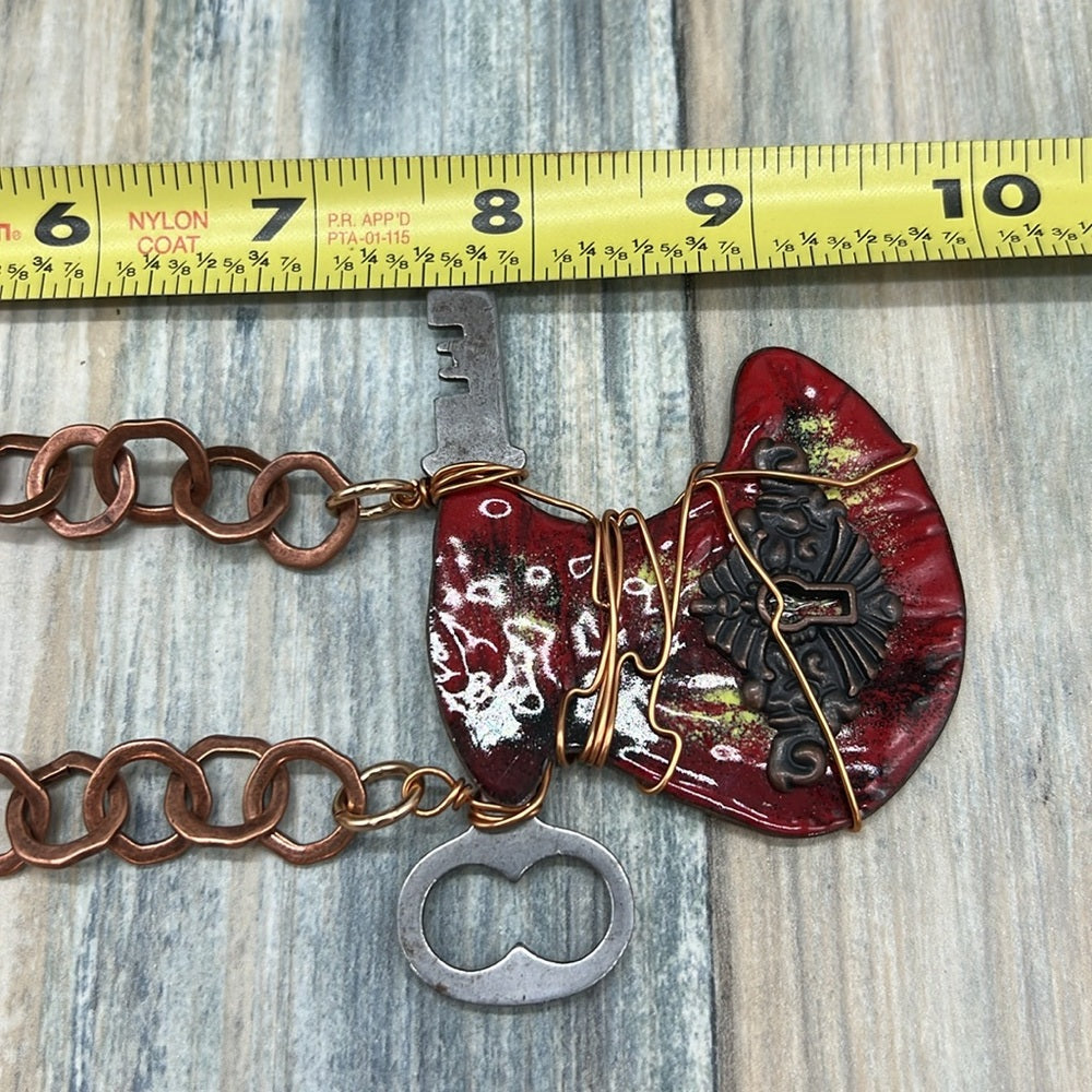 Adorned Crown Jewelry artisan assemblage key enamel keyhole copper necklace