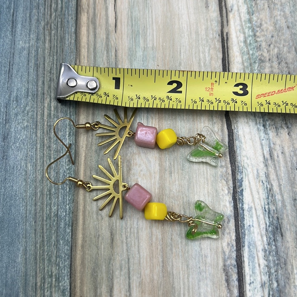 Adorned Crown Artisan Assemblage Czech glass butterfly sunrise earrings