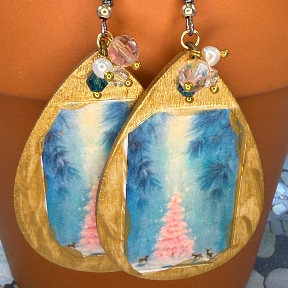 Adorned Crown Jewelry assemblage Victorian Christmas tree earrings