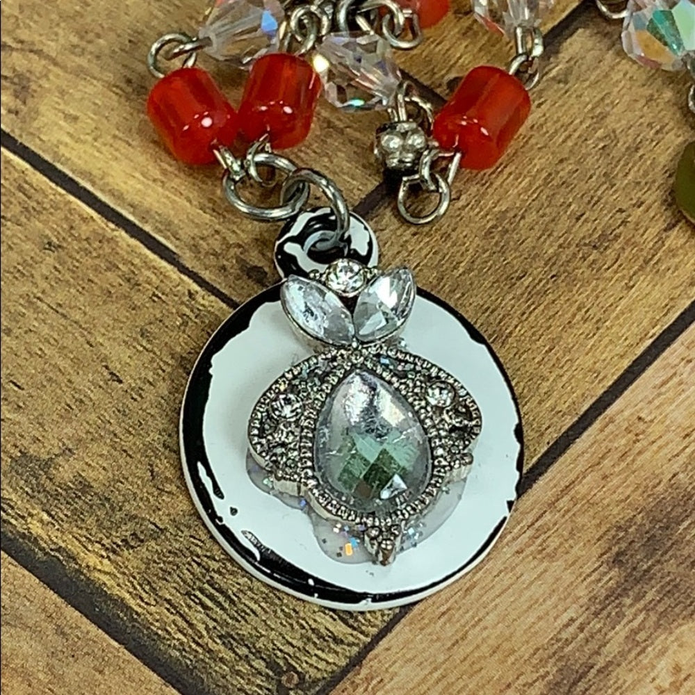 Adorned Crown artisan assemblage carnelian Crystal bead necklace & earrings
