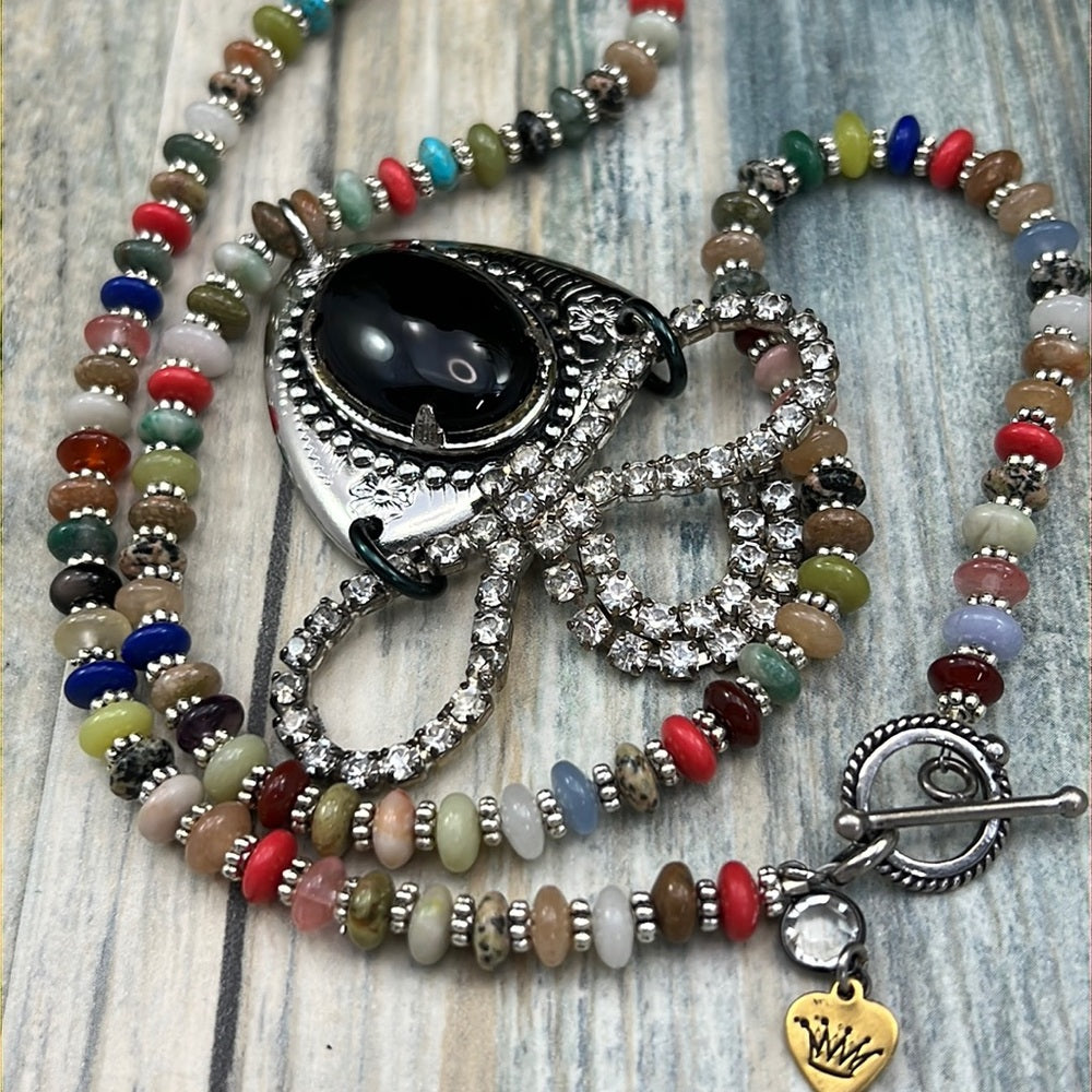 Adorned Crown cowgirl collection bolo bow mixed stone necklace