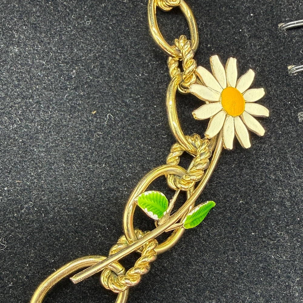 Adorned Crown Jewelry assemblage yellow rusty heart daisy flower necklace
