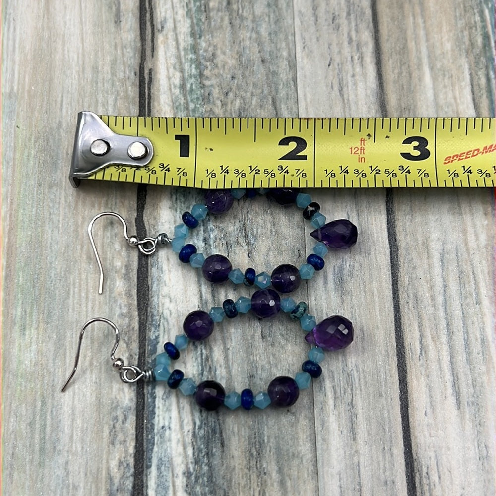 Adorned Crown Artisan Assemblage amethyst jasper blue crystal hoop earrings