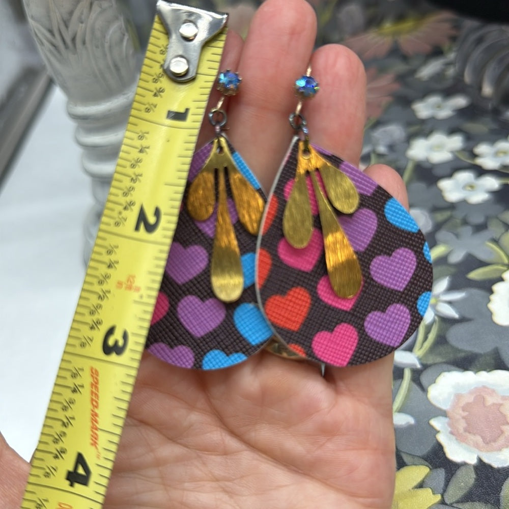 Adorned Crown Jewelry faux leather Lisa Frank style heart earrings