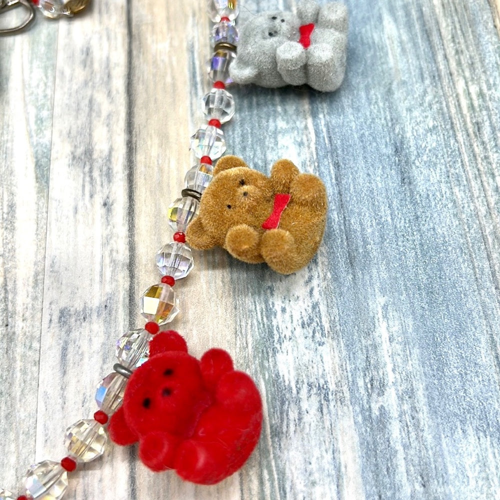 Adorned Crown Jewelry Christmas teddy bear Assemblage statement necklace