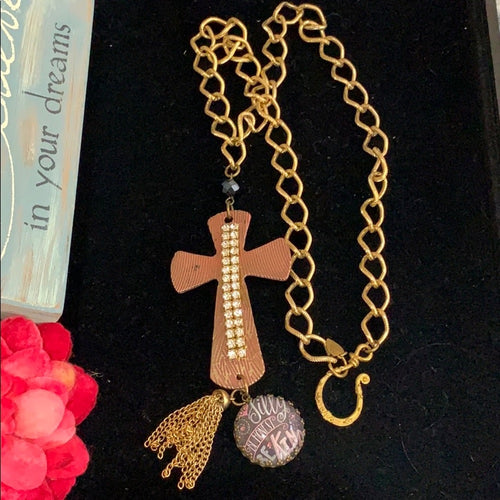 Adorned Crown Artisan assemblage cross be silly be kind be honest necklace