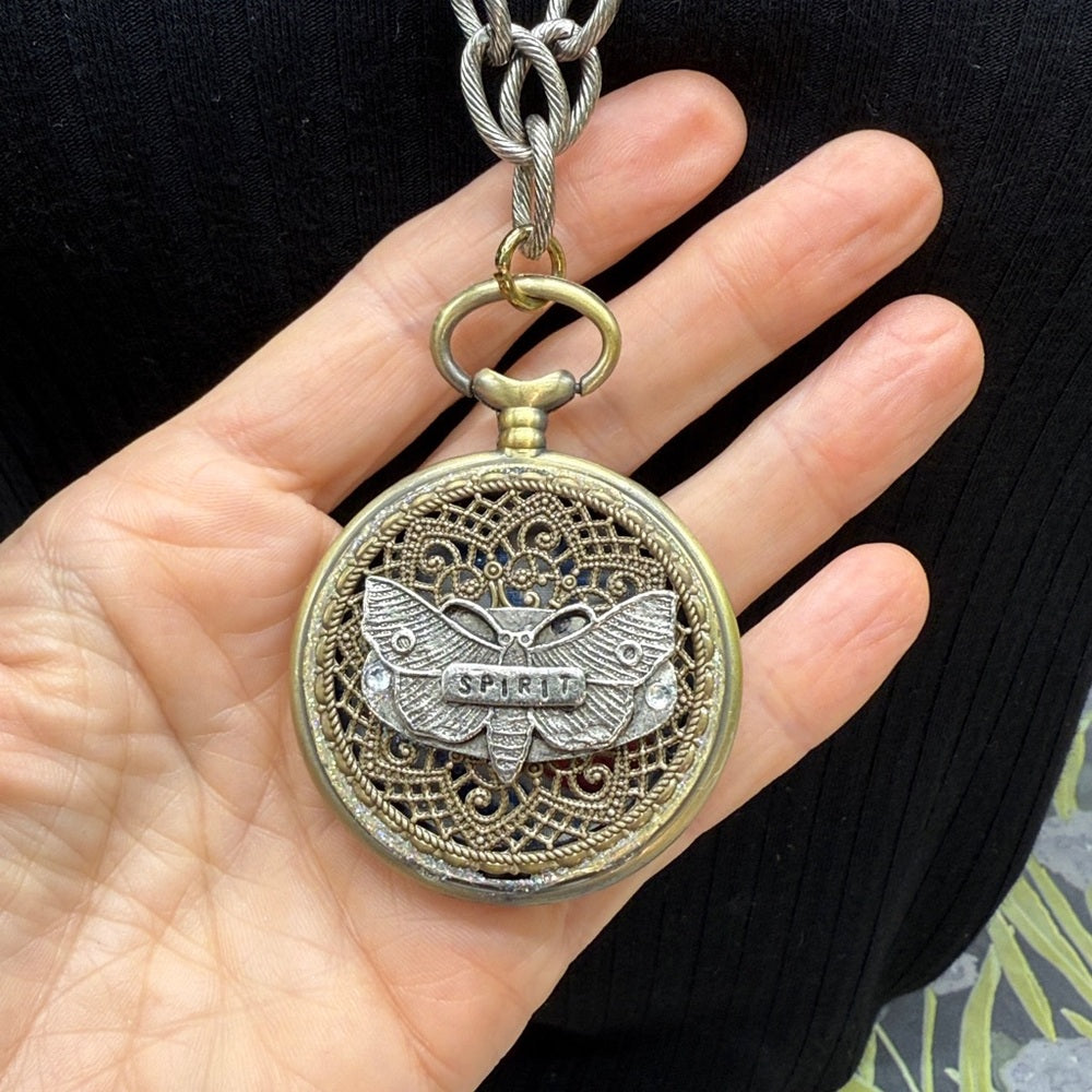 Adorned Crown Jewelry assemblage watch case spirit reversible pendant necklace