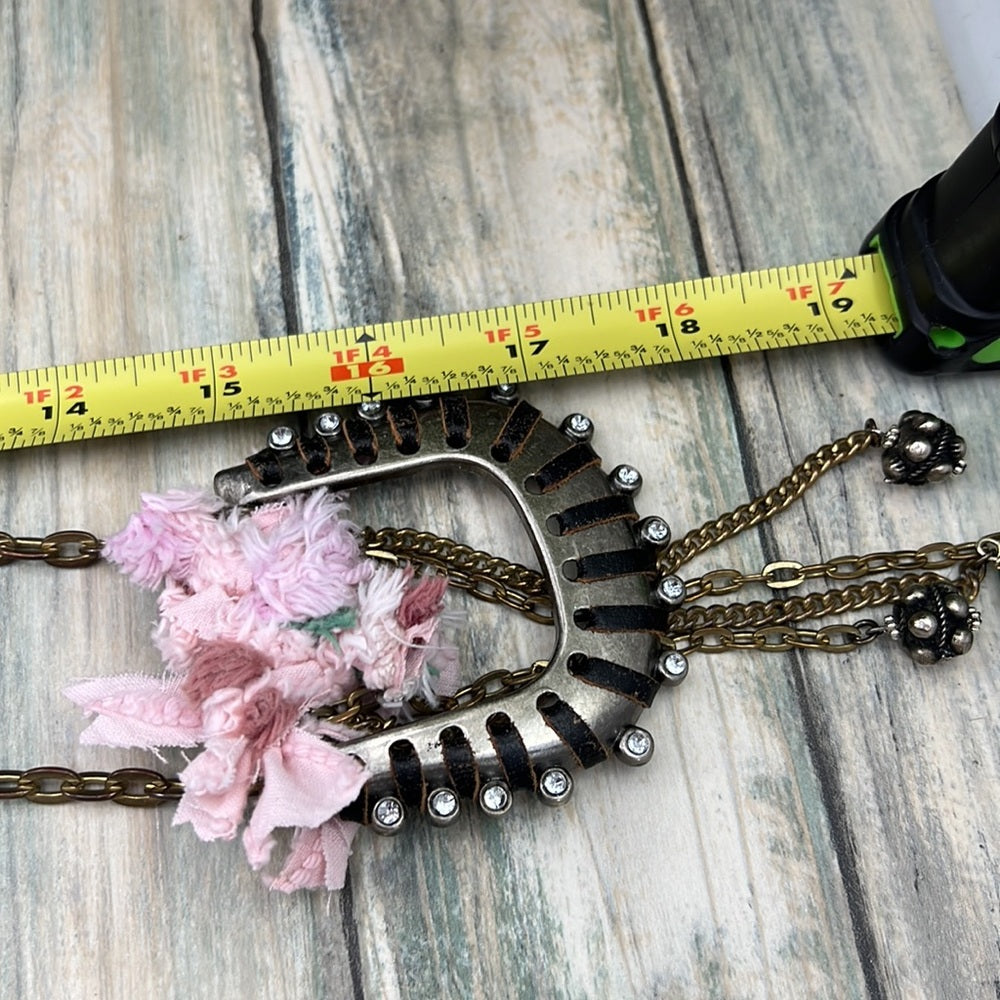 Adorned Crown cowgirl collection pink belt buckle green stone drop necklace