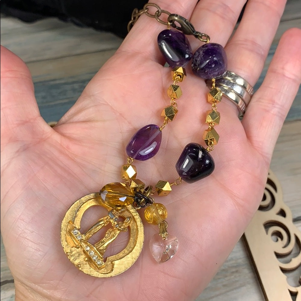 Adorned Crown artisan assemblage amethyst bead couple charm bracelet