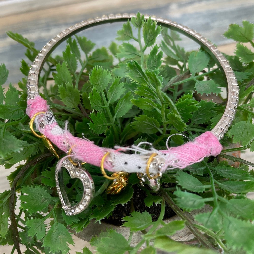 Adorned Crown rhinestone pink bangle heart charm