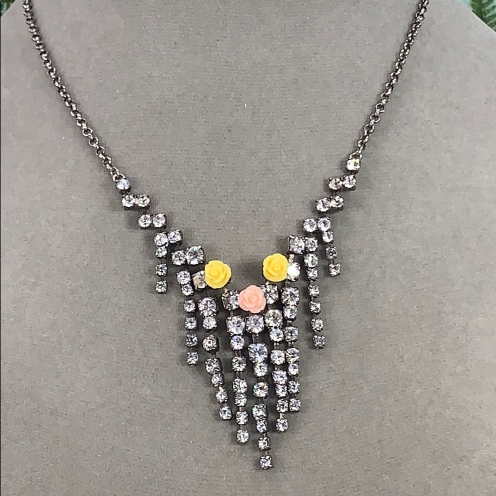 Adorned Crown artisan assemblage rhinestone floral details petite necklace