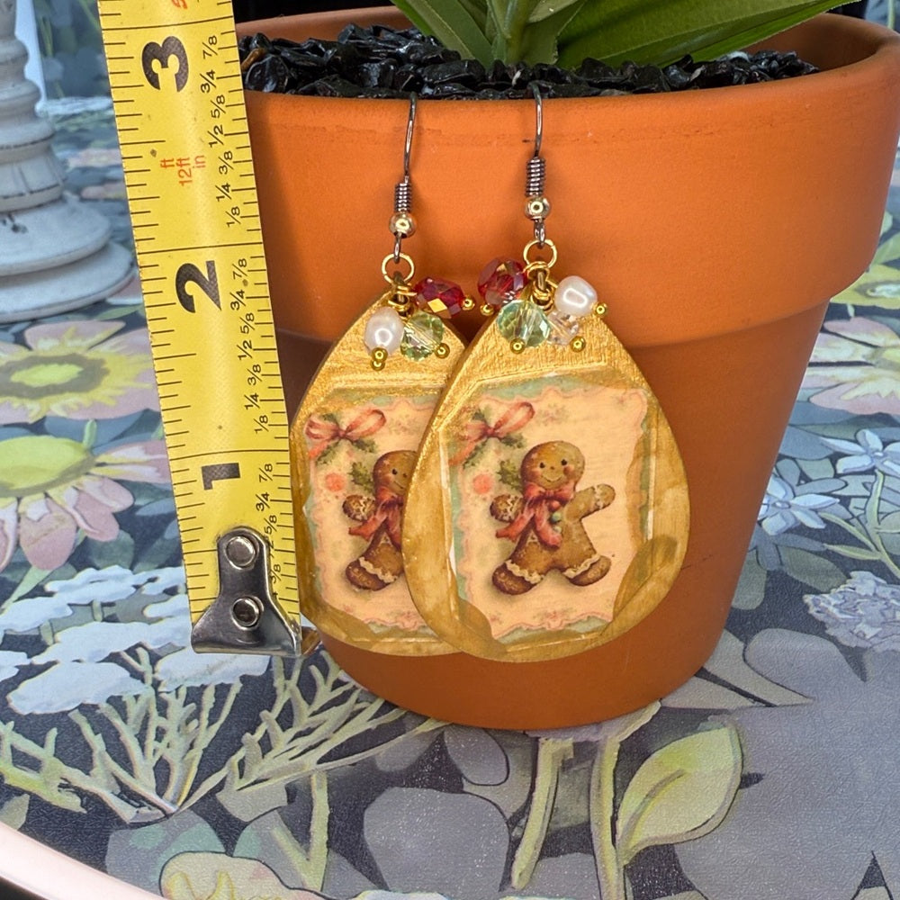 Adorned Crown Jewelry assemblage Victorian gingerbread man Christmas earrings