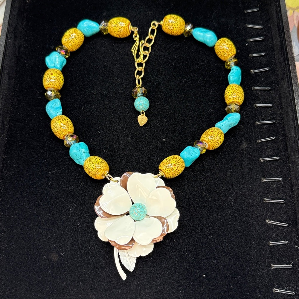 Adorned Crown Jewelry assemblage turquoise flower necklace