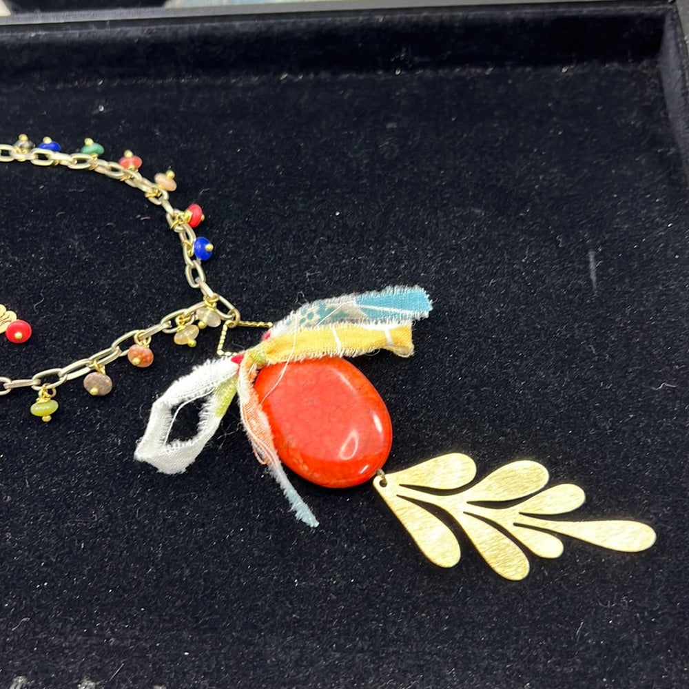 Adorned Crown Artisan Assemblage jasper and gemstone pendant necklace