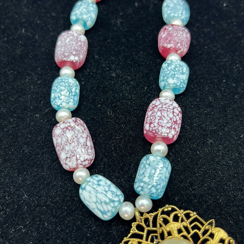 Adorned Crown Jewelry Haskell pearl cluster pendant pink blue bead necklace