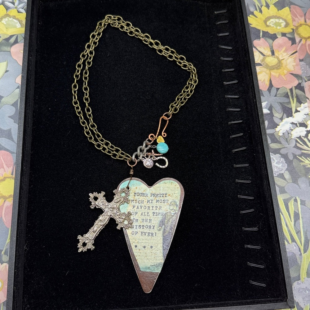 Adorned Crown Jewelry assemblage rusty heart favorite person stmnt necklace