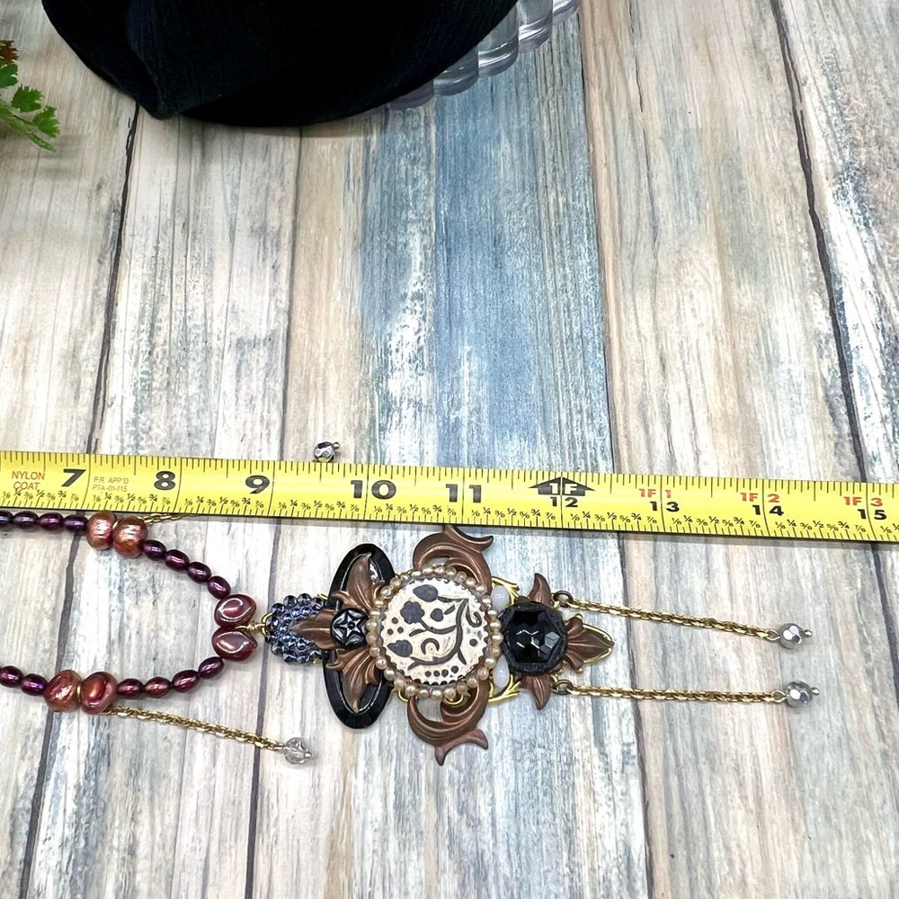 Adorned Crown Jewelry Pearl steampunk collage pendant necklace