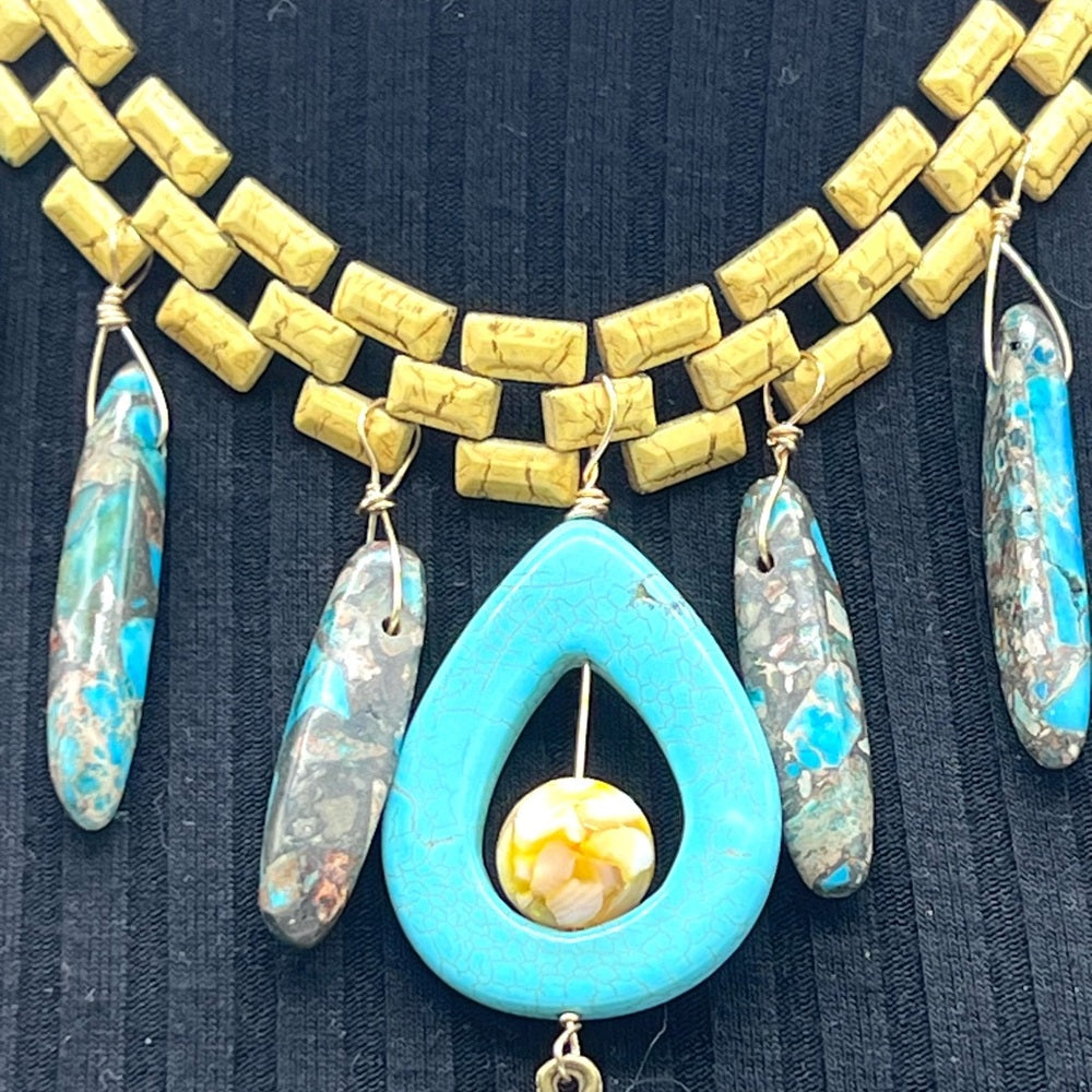 Adorned Crown Jewelry artisan assemblage enamel turquoise cross necklace