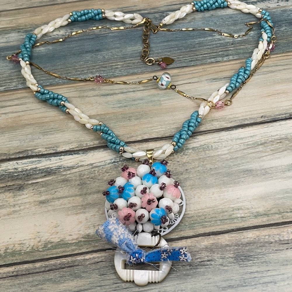 Adorned Crown pastel cluster 2 strand beaded necklace