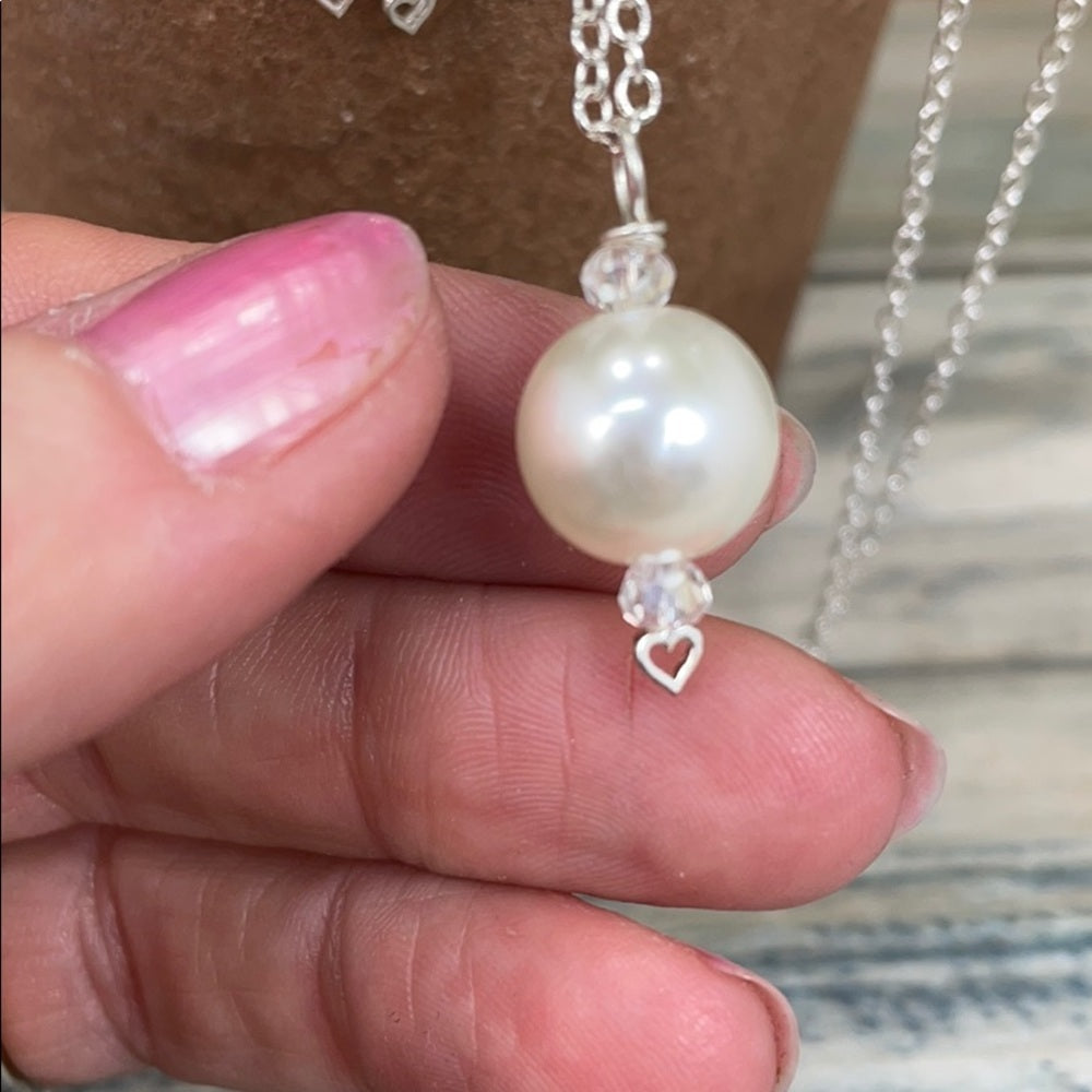 Adorned Crown pearl sterling silver heart set 4