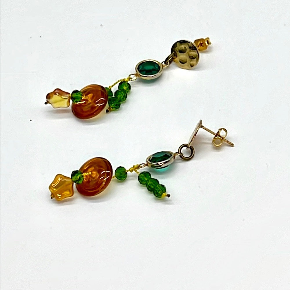 Adorned Crown Jewelry yellow green Czech glass crystal star bead earrings