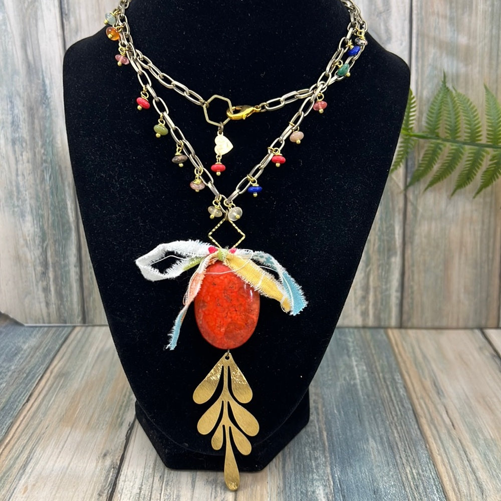 Adorned Crown Artisan Assemblage jasper and gemstone pendant necklace