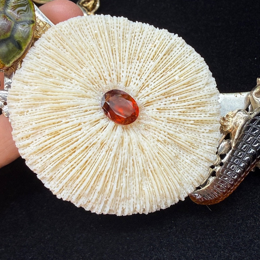 Adorned Crown Jewelry assemblage turtle alligator mushroom coral necklace